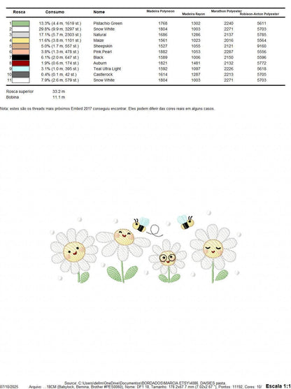 Daisies embroidery designs - Delicate flowers with bees machine embroidery pattern - Floral Kitchen towel - Instant digital download pes jef