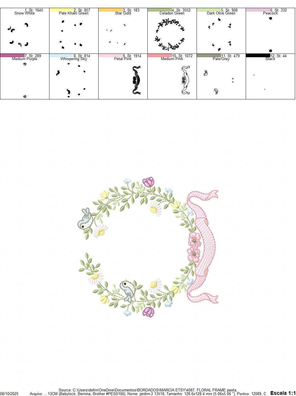 Birds with flower frame embroidery designs - Floral Wreath machine embroidery pattern - Daisies Kitchen Towel - Instant digital download pes
