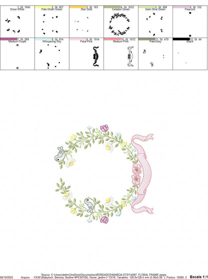 Birds with flower frame embroidery designs - Floral Wreath machine embroidery pattern - Daisies Kitchen Towel - Instant digital download pes