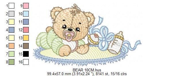 Baby Bear embroidery design - Newborn with pacifier machine and toys embroidery pattern - Baby boy and girl file - Instant digital download pes jef dst