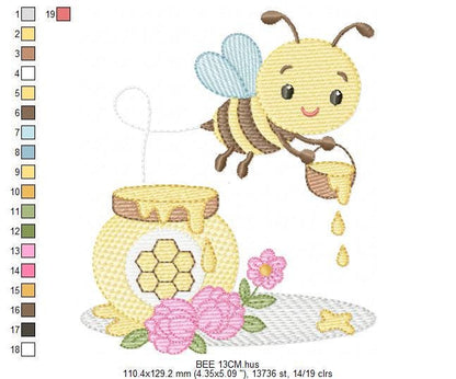 Bee embroidery design - Female Bee with honey pot machine embroidery pattern - Beekeeping Kitchen Towel file - Instant digital download pes