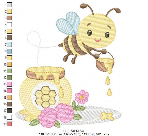 Bee embroidery design - Female Bee with honey pot machine embroidery pattern - Beekeeping Kitchen Towel file - Instant digital download pes