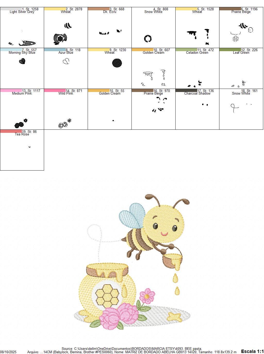 Bee embroidery design - Female Bee with honey pot machine embroidery pattern - Beekeeping Kitchen Towel file - Instant digital download pes