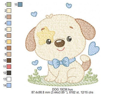 Dogs embroidery designs - Dog with hearts and bow tie machine embroidery pattern - Mutt Rescue Puppy file - Instant digital download pes