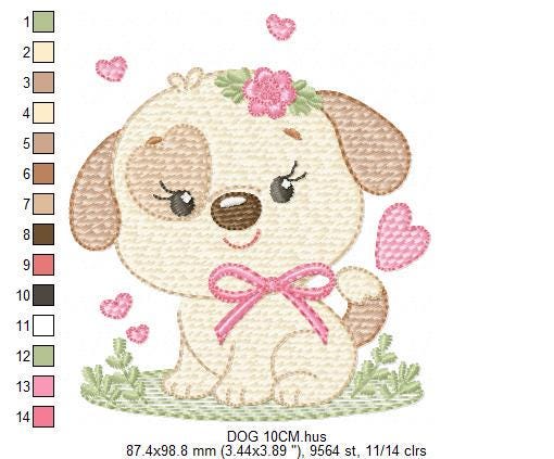 Dogs embroidery designs - Dog with lace and hearts machine embroidery pattern - Mutt Rescue Puppy file - Instant digital download pes jef