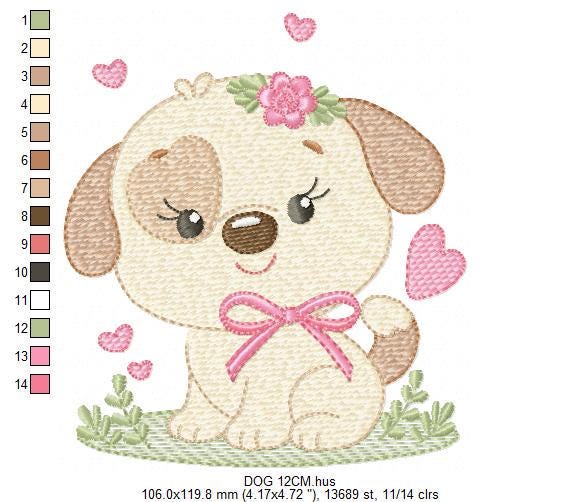 Dogs embroidery designs - Dog with lace and hearts machine embroidery pattern - Mutt Rescue Puppy file - Instant digital download pes jef