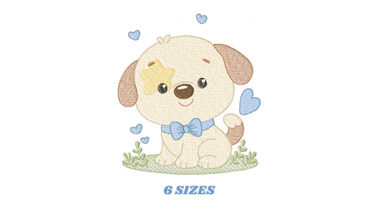 Dogs embroidery designs - Dog with hearts and bow tie machine embroidery pattern - Mutt Rescue Puppy file - Instant digital download pes
