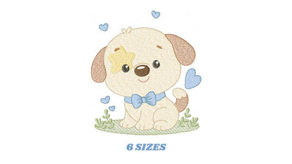 Dogs embroidery designs - Dog with hearts and bow tie machine embroidery pattern - Mutt Rescue Puppy file - Instant digital download pes