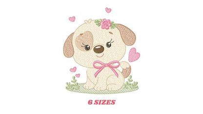 Dogs embroidery designs - Dog with lace and hearts machine embroidery pattern - Mutt Rescue Puppy file - Instant digital download pes jef