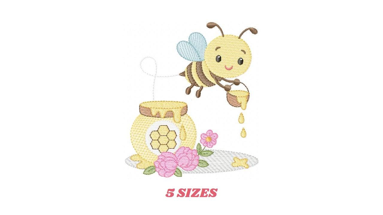 Bee embroidery design - Female Bee with honey pot machine embroidery pattern - Beekeeping Kitchen Towel file - Instant digital download pes