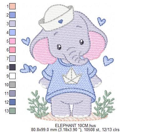 Elephant with hat and hearts embroidery designs - Safari Wild Animal machine embroidery pattern - Baby Boy file - Instant digital download