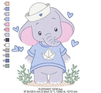 Elephant with hat and hearts embroidery designs - Safari Wild Animal machine embroidery pattern - Baby Boy file - Instant digital download