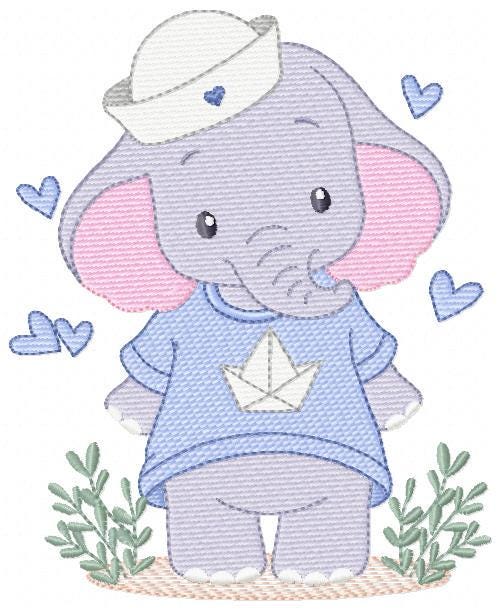 Elephant with hat and hearts embroidery designs - Safari Wild Animal machine embroidery pattern - Baby Boy file - Instant digital download
