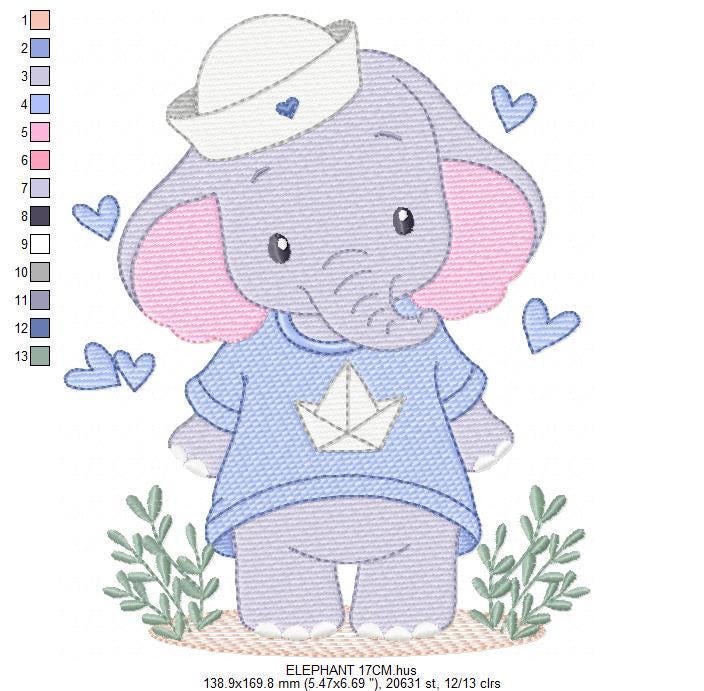 Elephant with hat and hearts embroidery designs - Safari Wild Animal machine embroidery pattern - Baby Boy file - Instant digital download