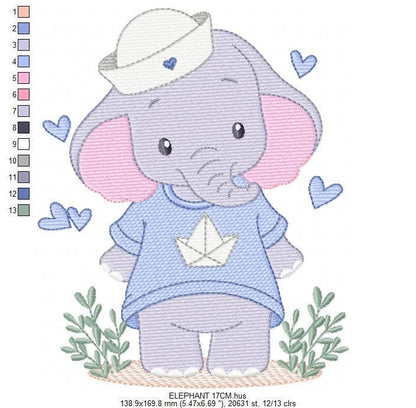 Elephant with hat and hearts embroidery designs - Safari Wild Animal machine embroidery pattern - Baby Boy file - Instant digital download