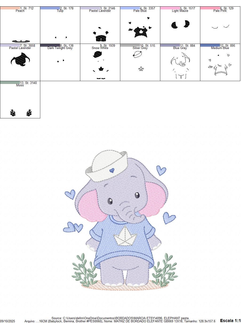 Elephant with hat and hearts embroidery designs - Safari Wild Animal machine embroidery pattern - Baby Boy file - Instant digital download