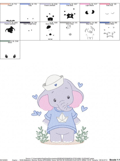 Elephant with hat and hearts embroidery designs - Safari Wild Animal machine embroidery pattern - Baby Boy file - Instant digital download