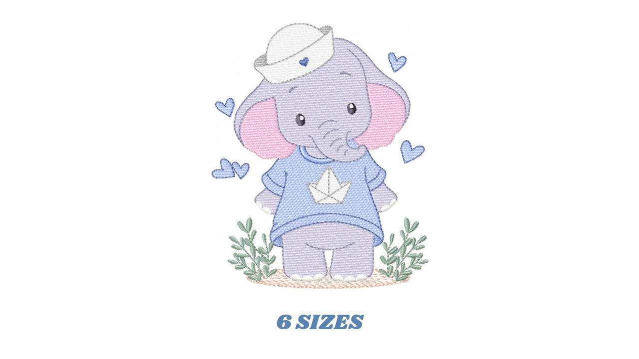 Elephant with hat and hearts embroidery designs - Safari Wild Animal machine embroidery pattern - Baby Boy file - Instant digital download