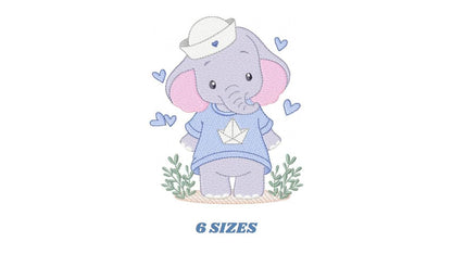 Elephant with hat and hearts embroidery designs - Safari Wild Animal machine embroidery pattern - Baby Boy file - Instant digital download