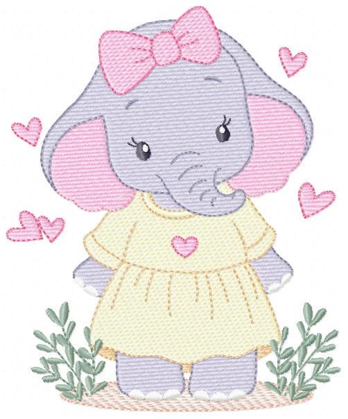 Elephant with dress and heart embroidery designs - Safari Wild Animal machine embroidery pattern - Baby Girl file - Instant digital download