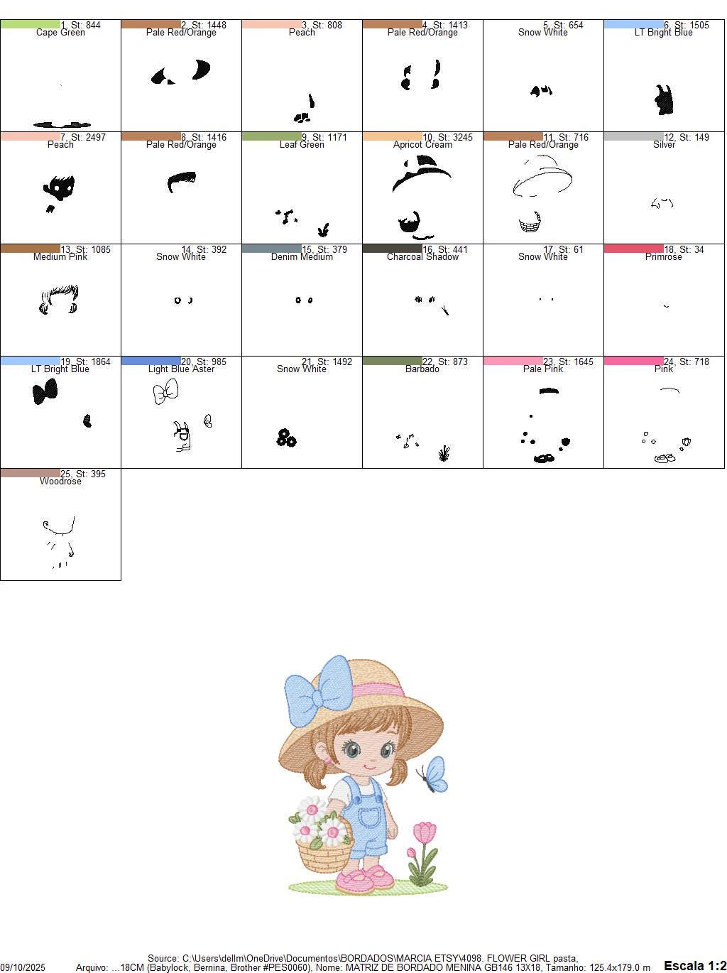 Girl Farmer embroidery designs - Farmer with straw hat and daisies machine embroidery pattern - Girl with flower basket - Instant download