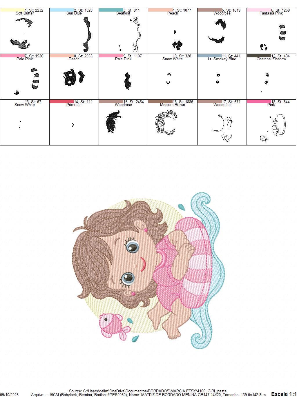 Baby girl embroidery designs - Girl with Children Buoy machine embroidery pattern - Swimming Ocean Sea Lifebuoy file - Instant download pes