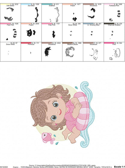 Baby girl embroidery designs - Girl with Children Buoy machine embroidery pattern - Swimming Ocean Sea Lifebuoy file - Instant download pes