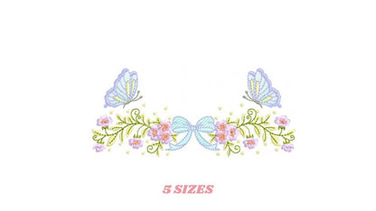 Flowers with lace embroidery designs - Roses with butterfly Divider Line machine pattern - Floral Kitchen towel - Instant digital download