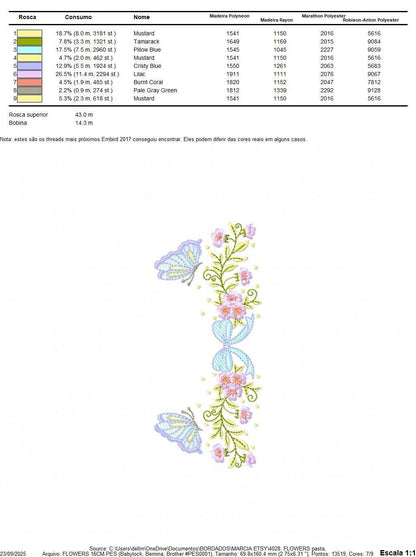 Flowers with lace embroidery designs - Roses with butterfly Divider Line machine pattern - Floral Kitchen towel - Instant digital download