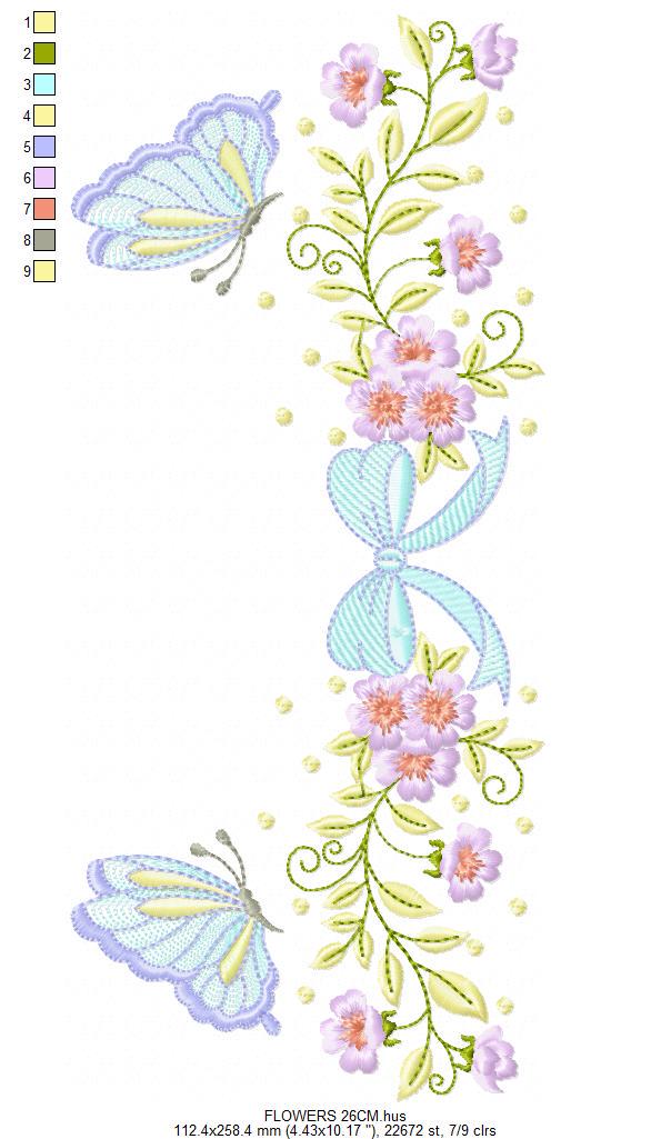 Flowers with lace embroidery designs - Roses with butterfly Divider Line machine pattern - Floral Kitchen towel - Instant digital download