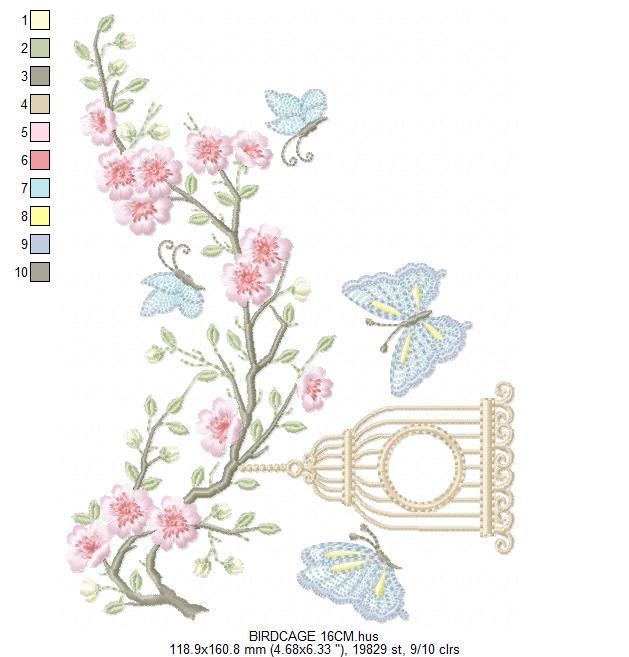 Birdhouse embroidery designs - Cherry Blossom tree with flowers machine embroidery pattern - Baby girl file - Instant digital download pes