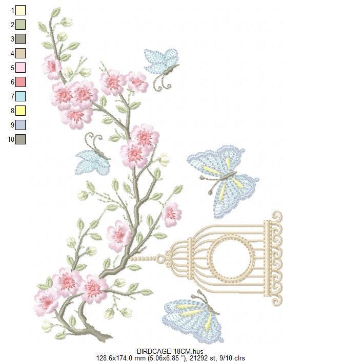 Birdhouse embroidery designs - Cherry Blossom tree with flowers machine embroidery pattern - Baby girl file - Instant digital download pes