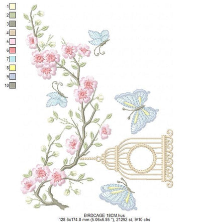 Birdhouse embroidery designs - Cherry Blossom tree with flowers machine embroidery pattern - Baby girl file - Instant digital download pes