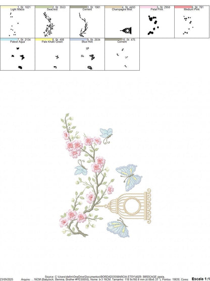 Birdhouse embroidery designs - Cherry Blossom tree with flowers machine embroidery pattern - Baby girl file - Instant digital download pes