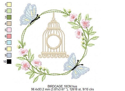 Birdhouse embroidery designs - Cherry Blossom tree with butterflies machine embroidery pattern - Baby girl file - Instant digital download