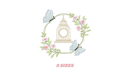 Birdhouse embroidery designs - Cherry Blossom tree with butterflies machine embroidery pattern - Baby girl file - Instant digital download