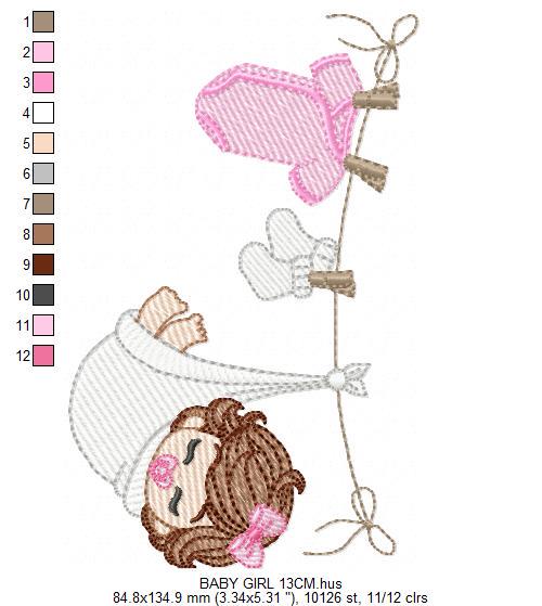 Baby girl with clothes line embroidery designs - Newborn machine embroidery pattern - Gender Reveal Party - Instant digital download pes jef