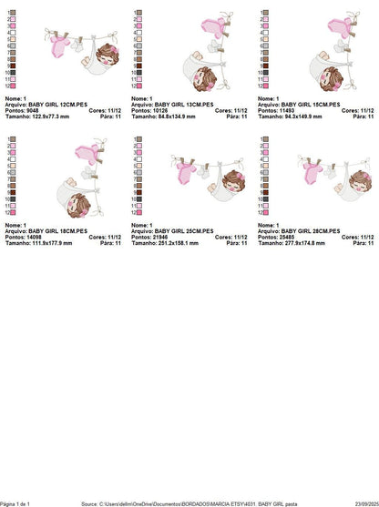 Baby girl with clothes line embroidery designs - Newborn machine embroidery pattern - Gender Reveal Party - Instant digital download pes jef