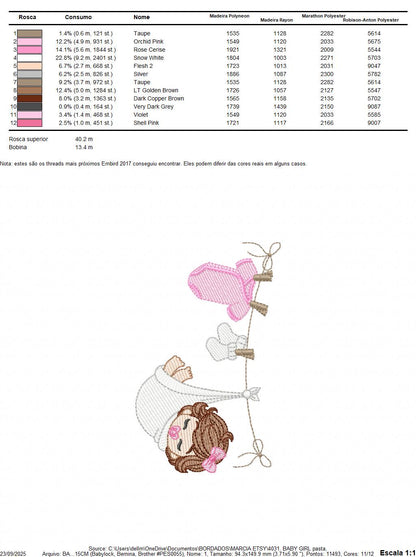 Baby girl with clothes line embroidery designs - Newborn machine embroidery pattern - Gender Reveal Party - Instant digital download pes jef
