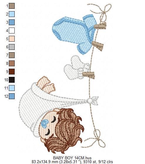 Baby boy with clothes line embroidery designs - Newborn machine embroidery pattern - Gender Reveal Party - Instant digital download pes jef