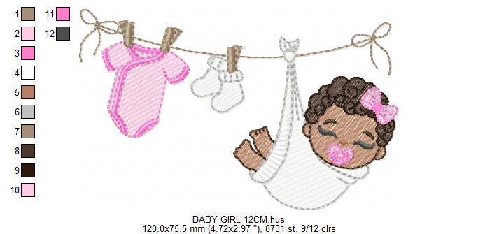 Baby girl with clothes line embroidery designs - Newborn machine embroidery pattern - Gender Reveal Party - Instant digital download pes jef