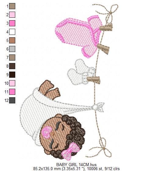 Baby girl with clothes line embroidery designs - Newborn machine embroidery pattern - Gender Reveal Party - Instant digital download pes jef