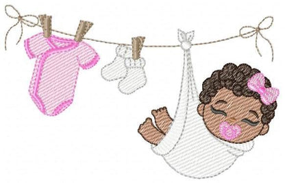 Baby girl with clothes line embroidery designs - Newborn machine embroidery pattern - Gender Reveal Party - Instant digital download pes jef
