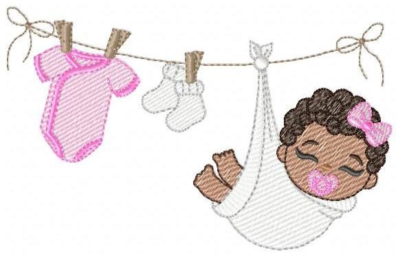Baby girl with clothes line embroidery designs - Newborn machine embroidery pattern - Gender Reveal Party - Instant digital download pes jef