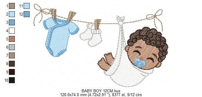 Baby boy with clothes line embroidery designs - Newborn machine embroidery pattern - Gender Reveal Party - Instant digital download pes jef
