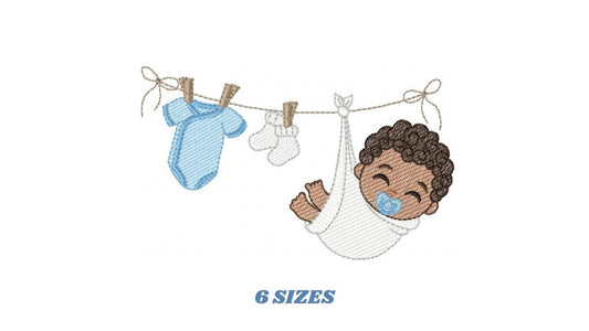 Baby boy with clothes line embroidery designs - Newborn machine embroidery pattern - Gender Reveal Party - Instant digital download pes jef