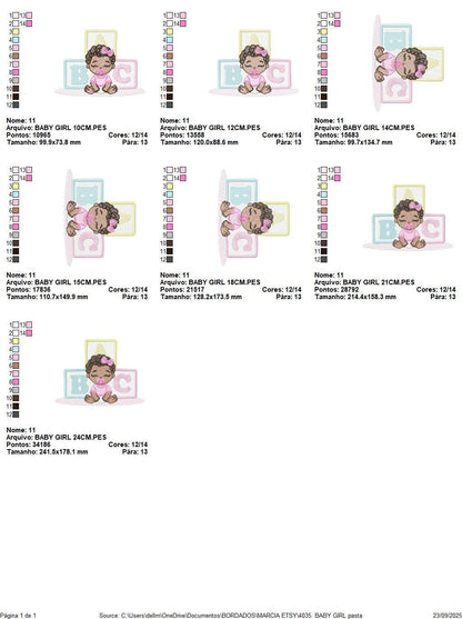 Baby girl embroidery designs - Newborn with pacifier machine embroidery pattern - Girl with black curly hair - Instant digital download pes