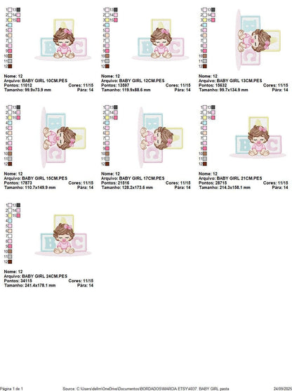Baby girl embroidery designs - Newborn with pacifier machine embroidery pattern - Girl with wavy brown hair - Instant digital download pes