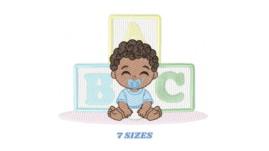 Baby boy embroidery designs - Newborn with pacifier machine embroidery pattern - Boy with black curly hair - Instant digital download pes