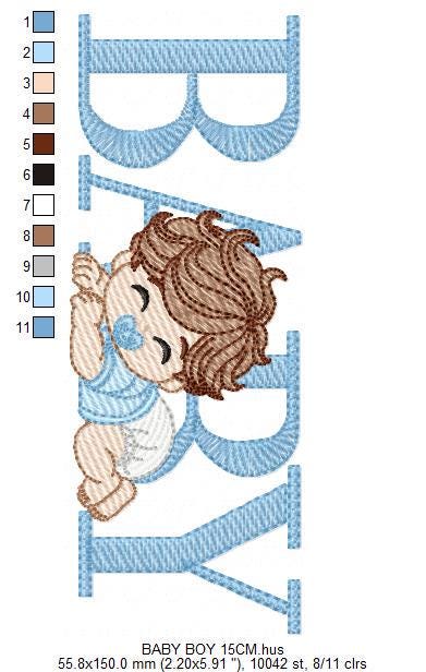 Baby boy embroidery design - Newborn with pacifier and diaper machine embroidery pattern - Young toddler file - Instant digital download pes